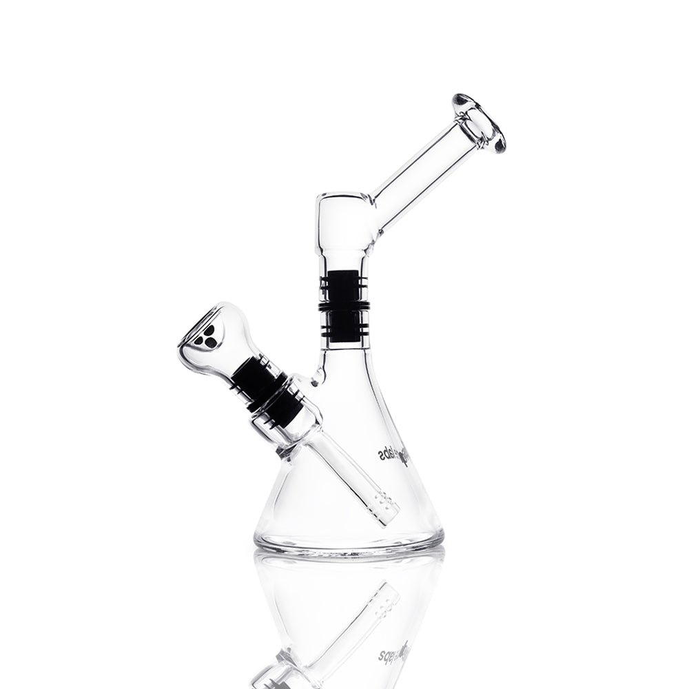 angled 45 degree clear borosilicate mouthpiece on magnetic water pipe facing right