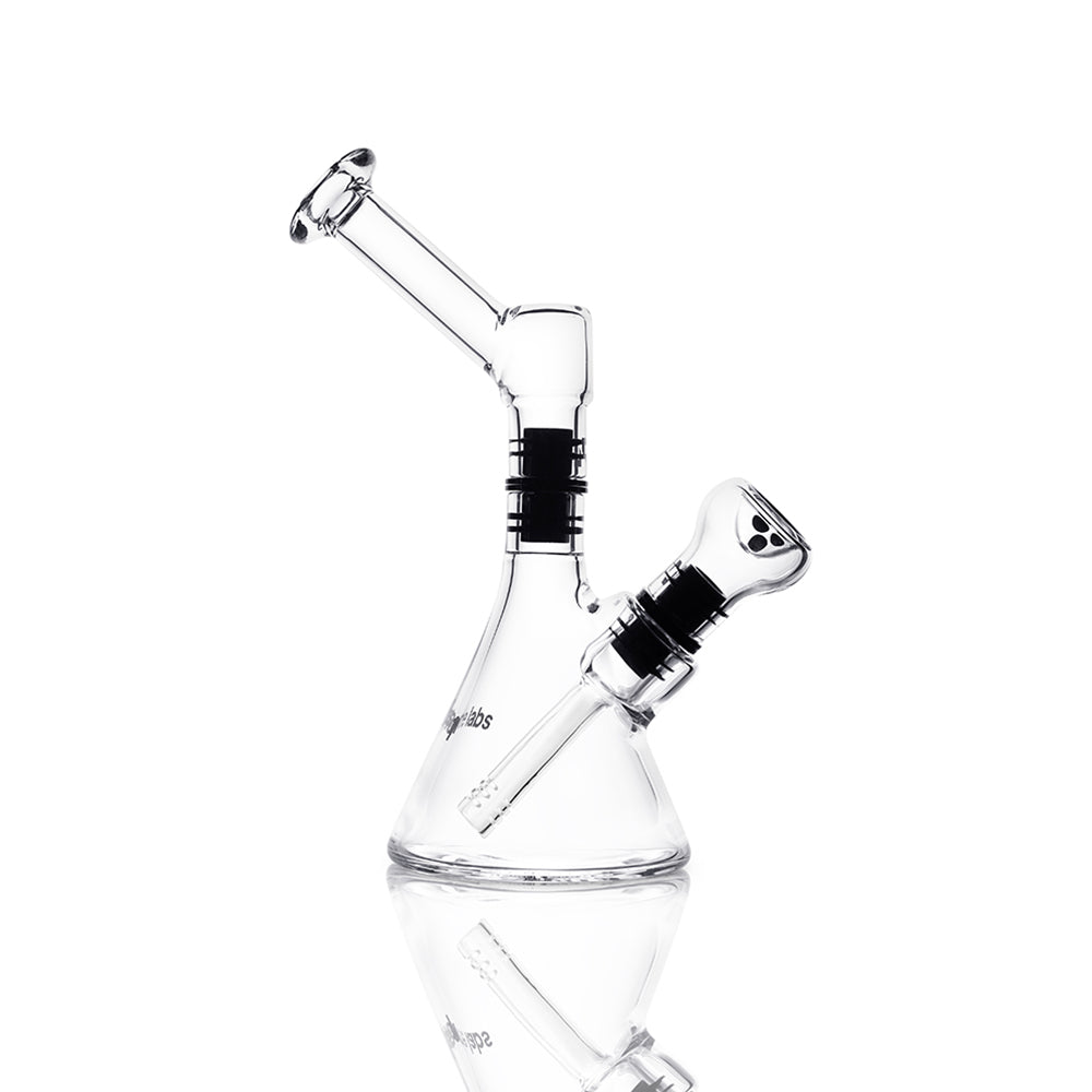 angled 45 degree clear borosilicate mouthpiece on magnetic water pipe facing left